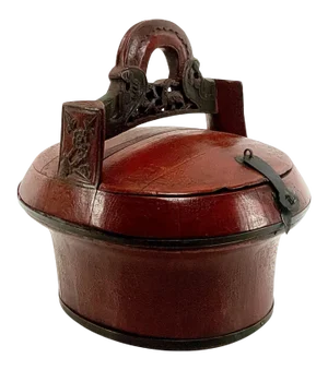 Small Antique Hand-Made Chinese Red Lacquered Lunch Box