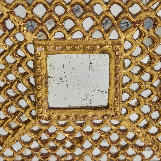 Antique French Giltwood Square Mirror W/Fish Scale Mirror Insets For Sale - Image 4 of 14