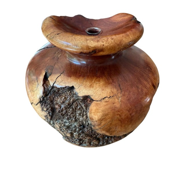 1980s Burlwood Hand Turned Vase Brutalist Decor For Sale - Image 5 of 11