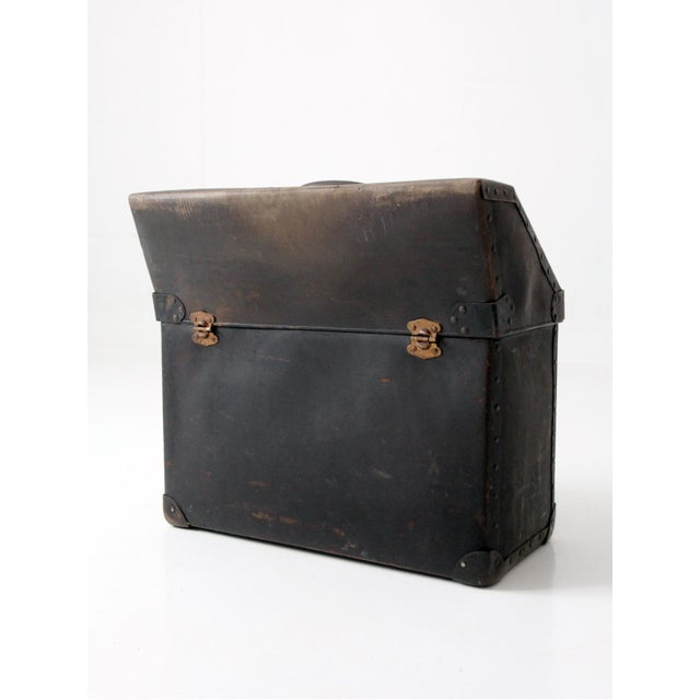 Antique Industrial Slant Top Travel Case Trunk For Sale - Image 9 of 12