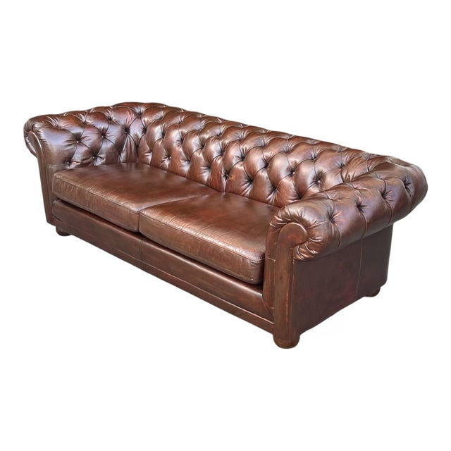 Vintage Cognac Brown Leather Chesterfield Sofa | Deep Tufted English Club Couch For Sale - Image 10 of 14