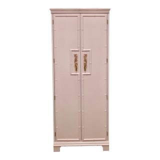 Light Pink Vintage Faux Bamboo Lighted Wardrobe With Cherry Blossom Theme For Sale