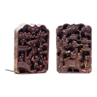 Antique Chinese Temple Fragment Bookends - a Pair For Sale