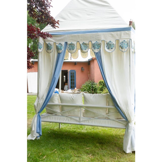 Textile Coastal Blue & White Floral Block Print Garden Daybed For Sale - Image 7 of 15