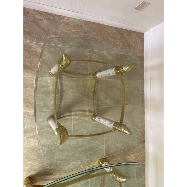 Copper 1990s Italian Horn Brass Coffee & End Tables Set with Heavy Glass Tops - Set of 3 For Sale - Image 8 of 13