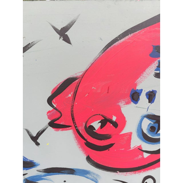 Gray Large Scale Late 20th Century Peter Keil Abstract Faces Acrylic Painting on Board For Sale - Image 8 of 10