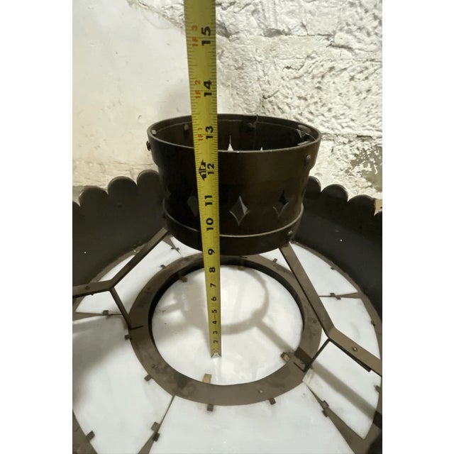 Vintage Gothic Style Milk Glass and Metal Pendant Hanging Light For Sale - Image 11 of 11