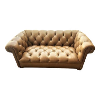 Late 20th Century Vintage Ethan Allen Leather Chesterfield Sofa For Sale