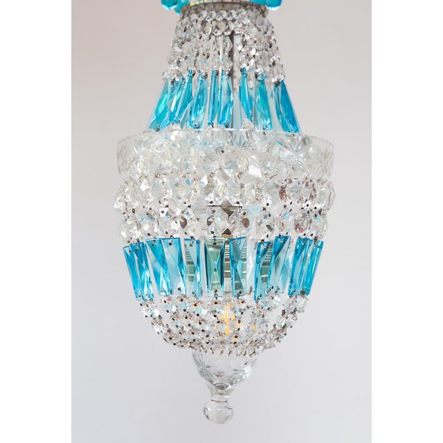 French Ceiling Light with Blue Crystals, 1960s For Sale - Image 6 of 8