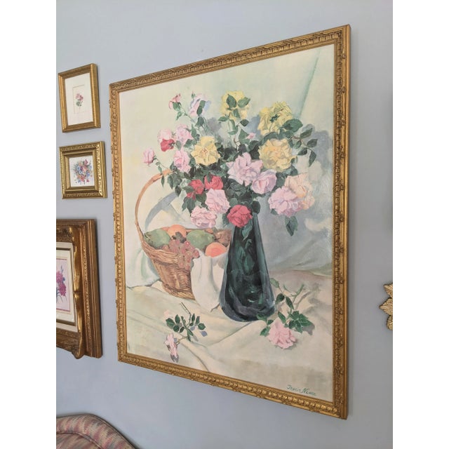 Vintage Still Life Botanical Flower Bouquet Framed Art Signed For Sale - Image 9 of 11