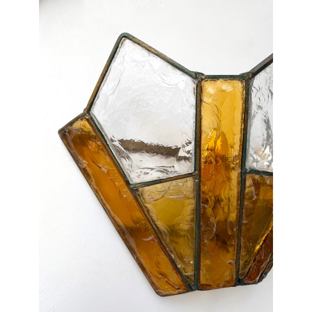 Pair of Hammered Glass Wrought Iron Sconces by Longobard, Italy, 1970s For Sale - Image 9 of 12