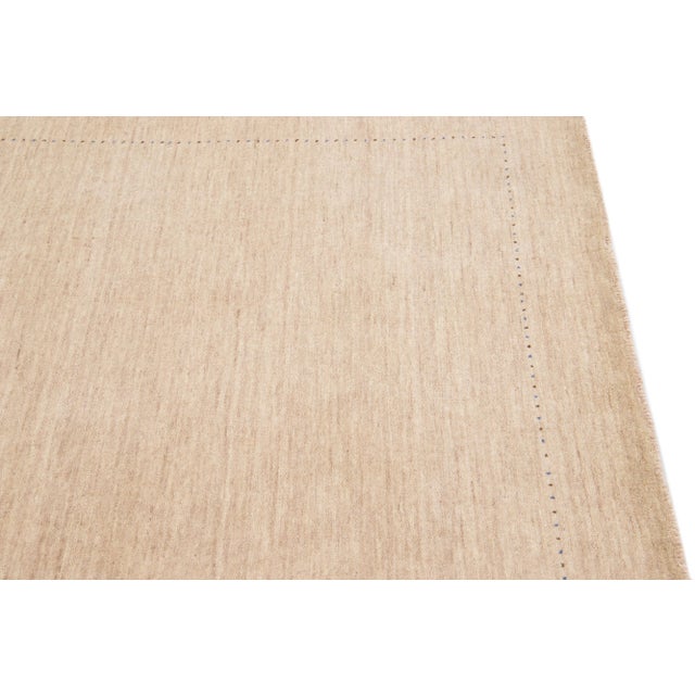 Modern Gabbeh Style Handmade Beige Solid Wool Rug For Sale In New York - Image 6 of 7