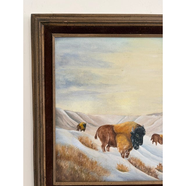 Vintage Bison Landscape Painting – Oil on Canvas, Signed “Luci,” Framed For Sale In Orlando - Image 6 of 10