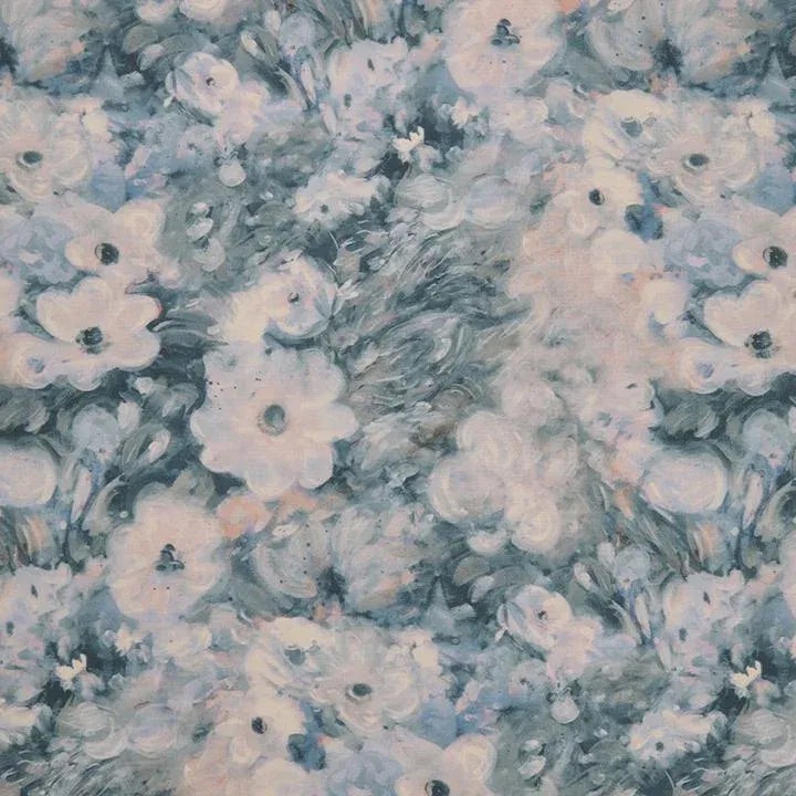 Friends & Anemones Slate Print on Cotton/Linen Blend Fabric | Chairish