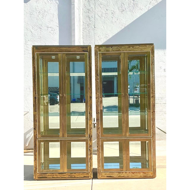 This stunning pair of acid-etched brass cabinets by Bernard Rhône for Mastercraft exudes mid-century modern elegance with...