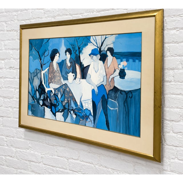 Mid-Century Modern Large Vintage Framed Figurative Wall Art | Four Women at a Café | 59" X 40", C. 1970's For Sale - Image 3 of 12