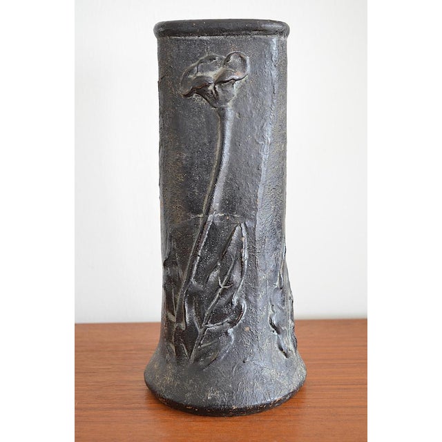 Black Art Nouveau Ceramic Vase with Floral Motif, 1910s For Sale - Image 8 of 11