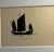 1929 illustration of a sea-going Chinese Junk ship silhouette, matted and ready to frame.