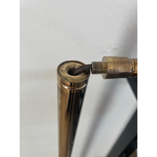 Brass 1970s MCM Alsy Style Clamshell Scalloped Gooseneck Pharmacy Floor Lamp For Sale - Image 8 of 15