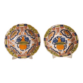 Antique Delft Chinoiserie Bowl Polychrome Chinese Ming Style a Pair For Sale