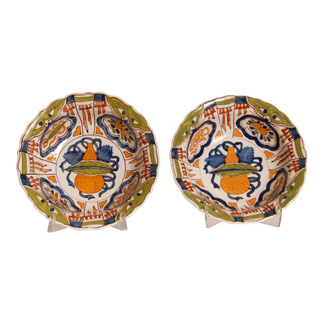 Antique Delft Chinoiserie Bowl Polychrome Chinese Ming Style a Pair For Sale