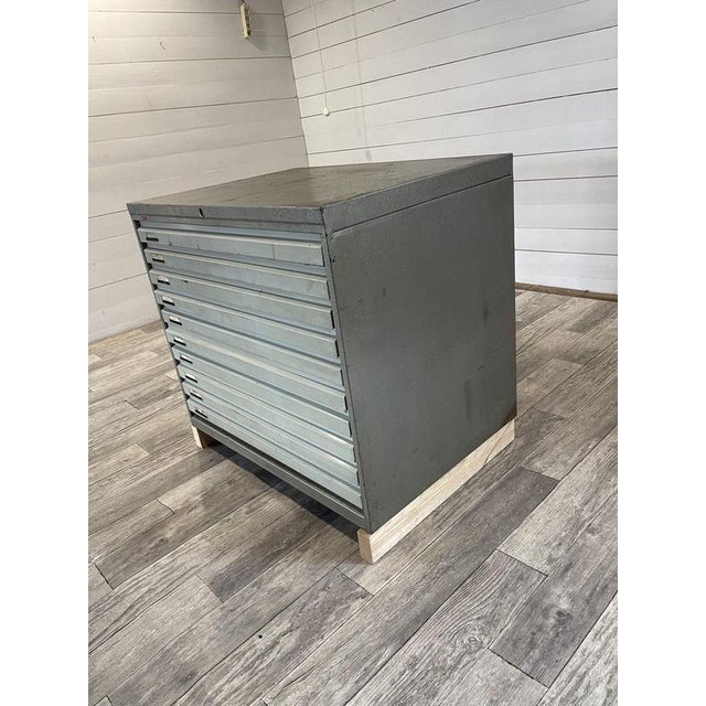 A- 364 vintage 10 drawer commode made of iron for paperwork or paintings +-1970 slovakia lock and key missing in very good...