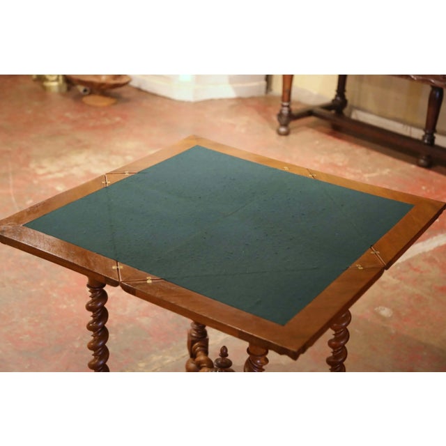 Wood 19th Century French Louis XIII Walnut Envelope Card Table With Drawer For Sale - Image 7 of 11