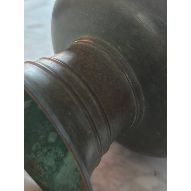 Vintage Solid Bronze Pedestal Bowl With Aged Patina For Sale - Image 4 of 8