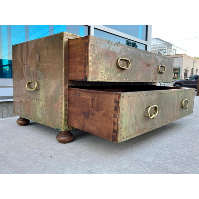 Brass-Clad Campaign Coffee Table From Sarreid Ltd. Spain For Sale - Image 10 of 13