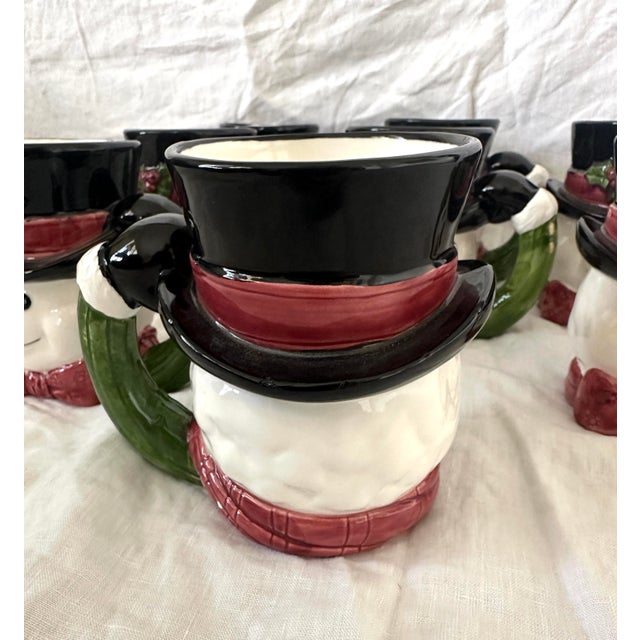 Vintage Set of 8 Fitz & Floyd Holiday "Top Had Snowman" Mugs For Sale In Palm Springs - Image 6 of 10