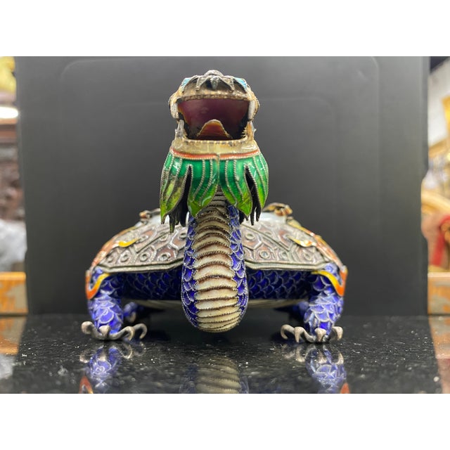 1920s Sterling Silver Enamel Dragon Cloisonné Ashtray Jade Rim For Sale In Detroit - Image 6 of 8