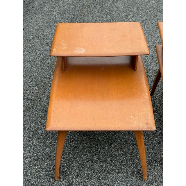 最高級 Side Step-Back Wood Maple Soild 1950s Vintage Tables, Pair a サイドテーブル・ナイトテーブル・ローテーブル