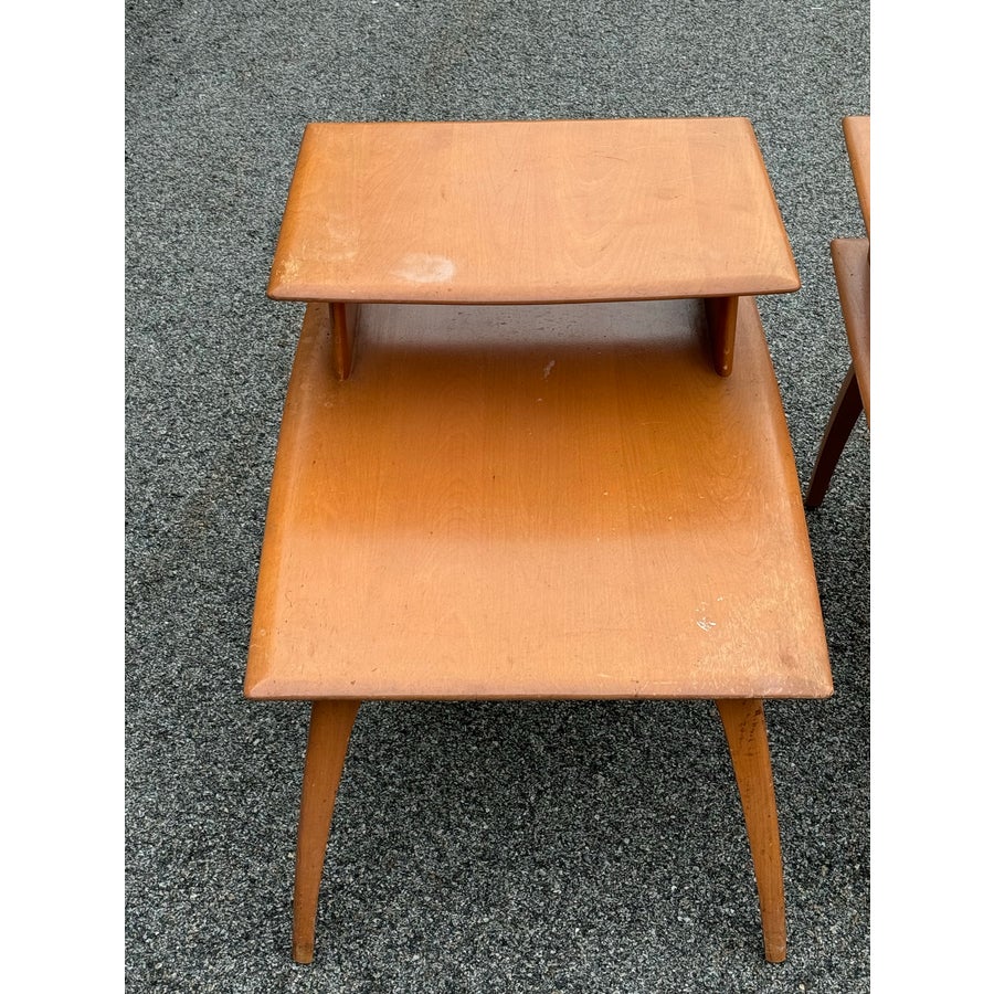 Vintage 1950s Soild Maple Wood Step-Back Side Tables, a Pair