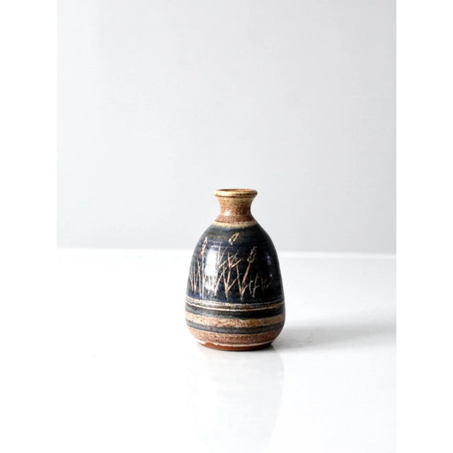 Blue Vintage Studio Pottery Bottleneck Vase For Sale - Image 8 of 8