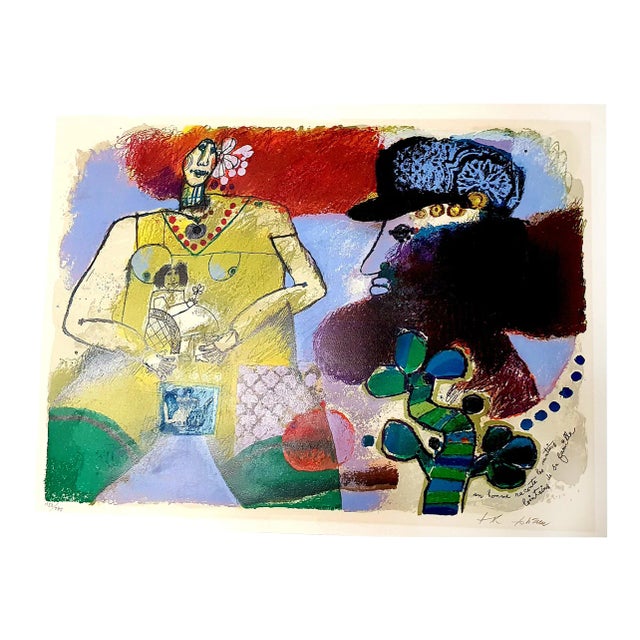 Théo Tobiasse - A Man Talking About Mornings - Original Lithograph 1982 For Sale