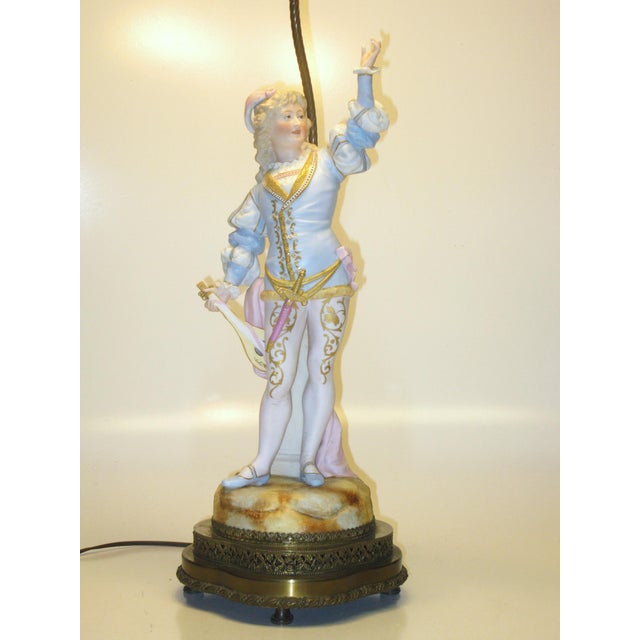 Ceramic 1900s Table Lamp Gilded Dresden Porcelain Figurine Masquerade Ball Renaissance For Sale - Image 7 of 17