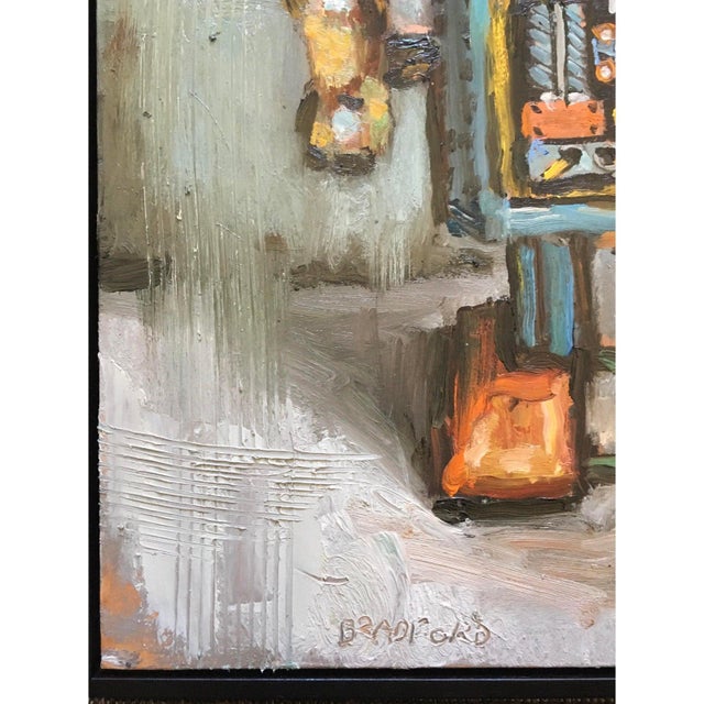 Contemporary 21st Century Bradford Solomon Oil on Canvas Vintage Curly the Robot Framed Contemporary Large Still Life Blue Red Yellow For Sale - Image 3 of 10