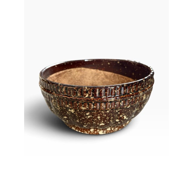 Mid-Century Modern Vintage Studio Pottery Bowl With Brown Speckled Drip Glaze | Sculptural Ceramic For Sale - Image 3 of 6