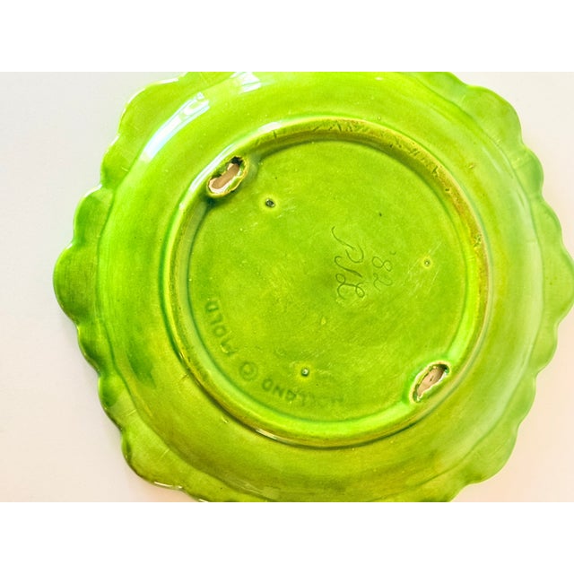 Mid 20th Century Vintage Holland Mold Green Ceramic Scalloped Cabbage Leaf Plate For Sale - Image 5 of 7