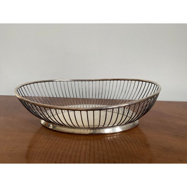 Metal Vintage Mid Century Modern Silverplated Oval Wire Bread Basket by Gorham Yc743 For Sale - Image 7 of 9
