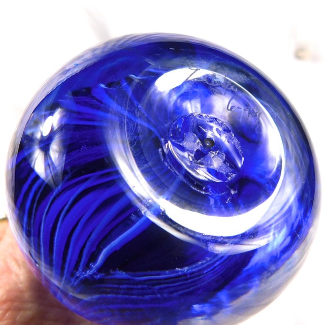 1980s Tall Blue Signed Art Glass Perfume Bottle For Sale In San Francisco - Image 6 of 7