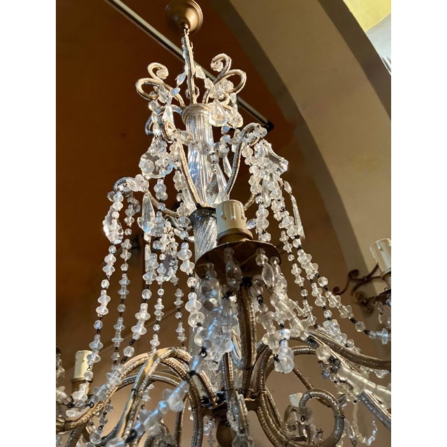 19th Century Italian Louis XV Style Murano Glass and Crystal 12-Light Cage Chandelier For Sale - Image 9 of 12
