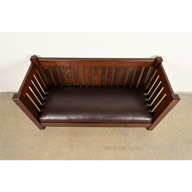 Early 20th Century L. & J. G. Stickley Antique Mission Oak Arts & Crafts Settle Sofa or Bench, Newly Refinished For Sale - Image 5 of 9