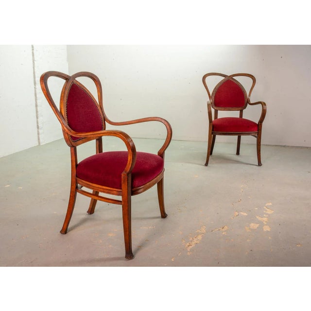 Set of Mid-Century French Red Velvet Armchairs, 1950s For Sale - Image 10 of 14