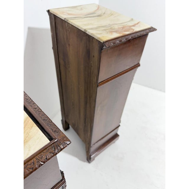 Sicilian Hand-Carved Bedside Tables with Marble Tops, 1940, Set of 2 For Sale - Image 14 of 18
