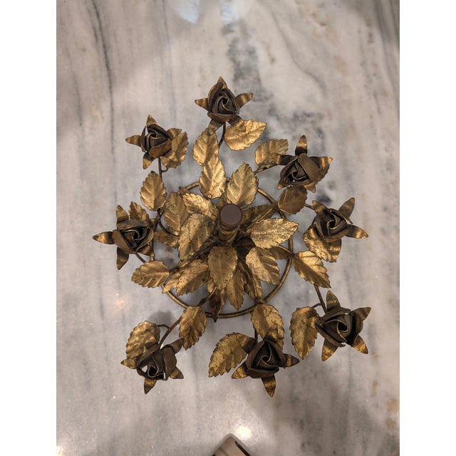 Vintage Italian Tole Gold Rose Hollywood Regency Centerpiece For Sale - Image 12 of 16