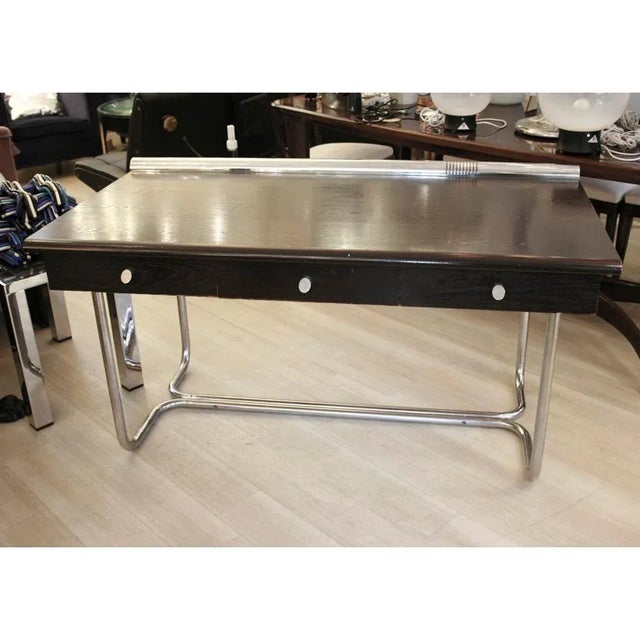 Italian Tubular Chromed Metal and Wooden Desk, 1970s For Sale - Image 4 of 6
