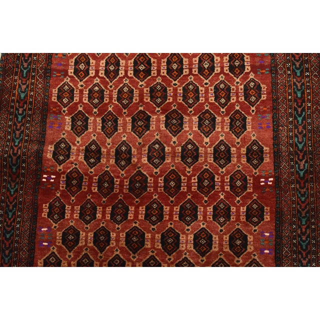 1990s Baloch Rug 3’6” X 6’10” Red Wool Vintage Tribal Hand-Knotted Oriental Carpet For Sale - Image 5 of 12