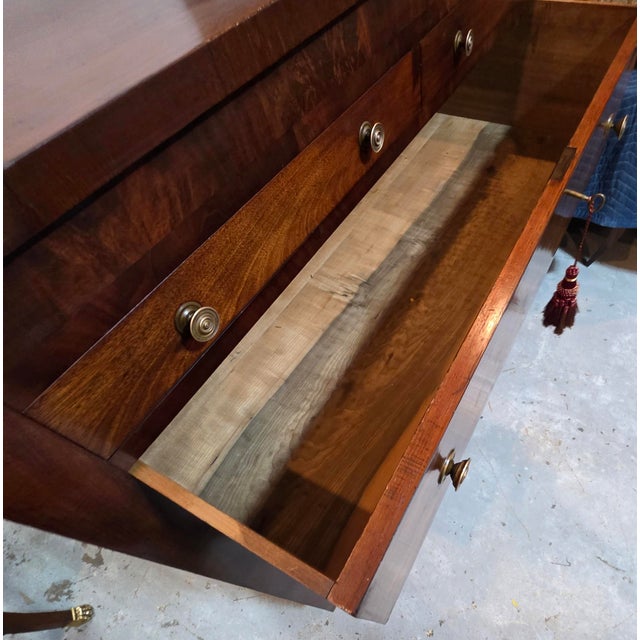 Mid 19th Century Antique American Classical Bookmatched Crotch Black Walnut Chest of Drawers With Turned Bun Feet, Circa 1845 For Sale - Image 5 of 16