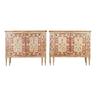 Pair of Italian Venetian Faux Marble Top Painted Cabinets For Sale